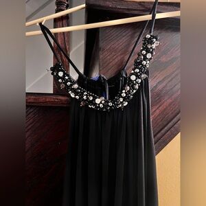 Chic Black Strapless Dress Jumpsuit with Embellished Neckline